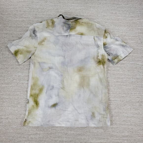 Zara Tie Dye Shirt Mens Small Linen Blend Button Viscose Summer Watercolor New - Picture 3 of 14